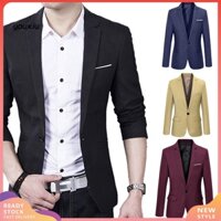 Yfp men  's slim trang trọng phù hợp với công sở áo khoác một nút ve áo dài tay túi trên cùng