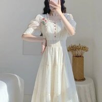 [YG] Váy Ren Thêu Hoa Phong Cách Pháp Cổ Điển Size S-xl Cho Nữ