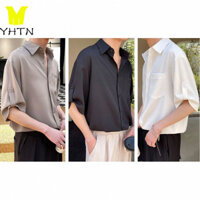 YHTN áo nam sơ mi cao cấp hàn quốc  lụa form rộng sơ mi nam