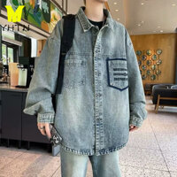YHTN áo sơ mi jean nam form rộng hàn quốc Chất lượng cao tay dài Sản phẩm mới somi sơ mi jean nam