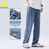 YHTN quần jean nam ống suông Sản phẩm mới co giãn áo Chất lượng cao xanh bò jeans big size baggy quần jean nam ống đứng