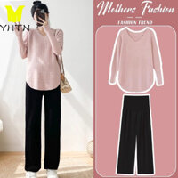 YHTN set bầu sang chảnh đi tiệc bộ đồ dễ thương thu đông sét xinh quần áo thời trang dài công sở bà cho babydoll chơi chất lượng cao thun tay  sản phẩm mới quần áo bầu