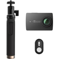 YI 4K Action and Sports Camera Selfie Stick Bundle, 4K/30fps Video 12MP Raw Image with EIS, Voice Control - Black