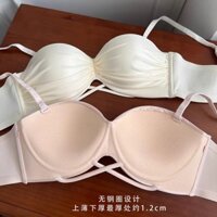 YIBEIKA Áo ngực Satin ngọc trai không có vòng thép Áo ngực đẩy kiểu Pháp rỗng chống chảy xệ thoải mái