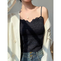 YIBEIKA Áo yếm ren màu đen bên ngoài có miếng đệm ngực Áo lưng đẹp