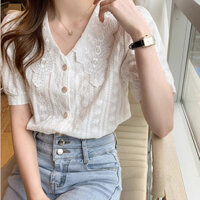 Yicoo ❥ Áo sơ mi khí chất thời trang cổ búp bê tay ngắn dành cho nữ