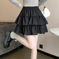 Yicoo - Váy ngắn chữ A thời trang nữ váy Hàn Quốc lưng cao mặt bích váy bánh pomphong