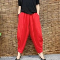 Yidbest Vải Lanh Cotton Rộng Túi Harlan Quần Dành Cho Nữ Học Sinh Giải Trí Bỏ Túi Capri Quần