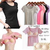 Yingbao 30-70kg Không Dây Nữ Tay Ngắn Có Miếng Lót Ngực Áo Ngực Công Sở Ngủ Mặc Ban Đêm Modal Cotton Đệm Xe Tăng Nữ Gợi Cảm Tập Yoga Thể Thao Bộ Đồ Ngủ Đáy Shi