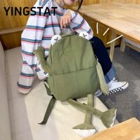 YINGSTAT Túi đi học  Ếch, Ba lô ếch hoạt hình màu xanh lá cây bằng vải Canvas, Ba lô màu xanh lá cây hình con ếch dễ thương dành cho nữ