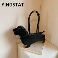 YINGSTAT Túi dự tiệc dạ hội , Túi đeo vai mới lạ hình chó xúc xích, Túi đeo nách màu trơn bằng da PU phong cách Nhật Bản