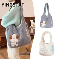 YINGSTAT Túi Tote , Túi Đeo Vai Thêu Chó Con, Quà Tặng Phong Cách Hàn Quốc Dung Tích Lớn Màu Kem Túi Xách Nữ