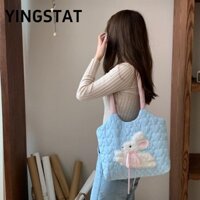 YINGSTAT Túi vải , Túi đeo vai dung tích lớn chăn tình yêu, Túi mua sắm thêu thỏ xanh sang trọng dành cho nữ