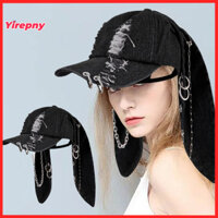 Yirepny Bold Fashion Statement Hat Mũ tai thỏ 3d Mũ bóng chày Denim phong cách Punk đậm với tai thỏ 3d và nhẫn kim loại Phụ kiện thời trang dạo phố hợp thời trang cho các tín đồ thời trang Đông Nam