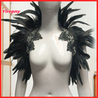 Yirepny Hiệu Suất Lông Vũ Trộm Có Thể Điều Chỉnh Ruy Băng Khăn Choàng Lông Vũ Khăn Choàng Phong Cách Gothic Ren Unisex Halloween Cosplay Khăn Cho Sân Khấu Trình Diễn