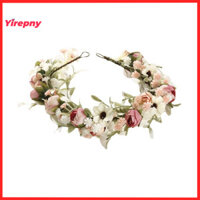Yirepny Mini Flower Crown Headpiece Hoa phức tạp Vòng hoa Boho Lá xanh Hoa Vương miện Mũ nón dành cho nữ và bé gái Thiết kế đàn hồi Phụ kiện tóc cho lễ hội và các bữa tiệc