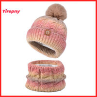 Yirepny Winter Beanie 2 Chiếc Khăn Cho Nữ Mùa Đông Bộ Trang Trí Bóng Sang Trọng Bò Chống Lạnh Cho Trượt Tuyết Đi Xe Đạp Hoạt Động Ngoài Trời Thiết Kế Màu Sắc Tương Phản Thời Trang Cho Ấm Áp