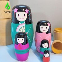 Yiyu 5 Cái / bộ Búp Bê Xếp Chồng Bằng Gỗ Cô Gái Nhật Bản Quà Tặng Sinh Nhật