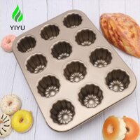 YIYU Canele Khuôn Muffin 12 Khoang Máy Nướng Thép Carbon Chống Dính Chảo Bánh Pháp