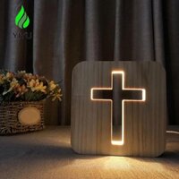 YIYU Đèn ngủ chữ thập bằng gỗ LED, USB Mới lạ Kitô giáo Hàng thủ công đóng đinh, Quà lưu niệm nhà thờ bằng gỗ 3D để bàn Đèn bàn Phòng ngủ trẻ em