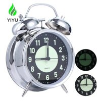 YIYU Đồng hồ báo thức siêu lớn, Đồng hồ báo thức chuông đôi bằng kim loại cổ điển tiện lợi, Đồng hồ đầu giường 4 inch có đèn ngủ Bàn im lặng Đồng hồ để bàn Phòng ngủ
