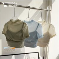 [Yogatruth] (Đệm cố định) Áo thể thao lưới ngắn tay tập thể dục Pilates Crop Top