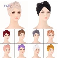 Yonger 1 Nữ Hồi Giáo Màu Nguyên Chất Thắt Nơ Mũ Turban Hóa Trị Mũ Co Giãn Đầu Quấn Mũ Ấn Độ Hijabs Mũ