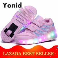 Yonid Size 27-43 Bé Trai Giày Đèn LED Lên Bánh Xe Đơn Lăn Giày Bé Gái Giày