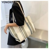 YONOXITA Túi đeo vai, Túi tote sức chứa lớn bằng vải Canvas, Túi xách nữ sọc thời trang