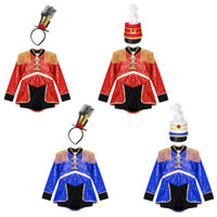 Yoojoo Trẻ Em Bé Gái Xiếc Mùa Hè Cosplay Trang Phục Dài Tay Viền Epaulet Kim Sa Lấp Lánh Body Với Mini Top Mũ Trống Đội Mũ Phụ Kiện