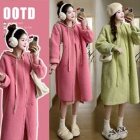 Young Mom | Áo khoác cardigan dáng dài AK013 2 màu: Hồng và Xanh chất dày dặn ấm áp mùa Đông