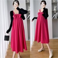 Young Mom | Đầm kèm áo khoác SET092 màu Hồng xinh xắn gồm váy chất liệu Kate xốp + áo cardigan