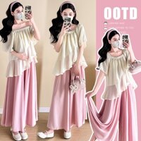 Young Mom | Đồ bộ bầu tiểu thư BV333 Quảng Châu áo và quần bầu ống rộng trẻ trung chất vải mát mẻ