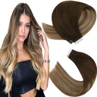 YoungSee Balayage Tape in Extensions Human Hair 22inch Skin Weft Tape Extensions Balayage Dark Brown to Medium Brown with Blonde Ombre Tape in Remy...