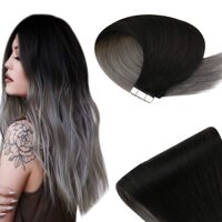 YoungSee Hair Extensions Tape in Human Hair Ombre Real Remy Hair Tape in Extensions Ombre Black to Blue Grey Human Hair Tape in Extensions 20inch 5...