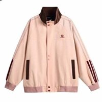 Youtang Áo khoác cổ đứng dáng rộng và thời trang mùa thu dành cho nam và nữ Áo khoác màu hồng khâu cổ điển kiểu Mỹ