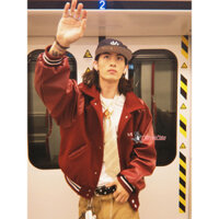 Youtang Mỹ retro nam nữ thêu đồng phục bóng chày mùa thu rượu vang đỏ áo khoác da PU