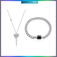Youyo 2 Chiếc Thép Không Gỉ Trái Tim Chìa Khóa Mặt Dây Chuyền Vòng Cổ Khóa Vòng Tay Quyến Rũ Vòng Tay Độc Đáo Cặp Đôi Trang Sức Ngày Lễ Tình Nhân