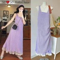 YOYO [Giao hàng trong ngày] Phiên bản Hàn Quốc Váy dài không tay dệt kim Váy dài không tay Áo treo Váy Vest xếp lớp Bộ đồ hai mảnh Váy dài thông thường cho bé gái Phong cách kỳ nghỉ Áo Vest dài dáng rộng S