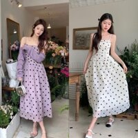 [Yoyo]♥Hàng có sẵn♥Phiên Bản Hàn Quốc Váy Ngắn Màu Tím Đầm Nữ Chấm Bi Ống Top Sling Dress 2024 Phong Cách Mới Cao Cấp Eo Eo Ôm Hơn Nhìn Sling Đầm Phong Cách Ngày Lễ Váy Dài