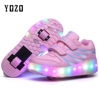 YOZO Trẻ Em Giày Trẻ Em LED Giày Heelies Giày Thể Thao Sneaker Với Một Bánh Xe Hay Đôi Hai Bánh Xe Cậu Bé Lăn Thường Ngày giày Với Con Lăn [bonus]