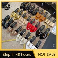 Ysl 2024 Dép Phong Cách Mới Mùa Hè Thời Trang Bên Ngoài Mặc Chữ Cái Thoải Mái Đế Bằng Da Thật Bằng Bãi Biển Kích Thước Lớn Ngoại Thương
