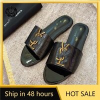 Ysl 2024 Phong Cách Mới Khóa Kim Loại Dép Sandal Nữ Influencer Giá Trị Cao Đế Bằng Xu Hướng Thời Trang Flip-Flo