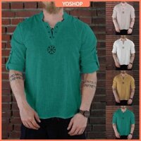 ⚡Ysp⚡Thời Trung Cổ Cướp Biển Vải Lanh Áo Sơ Mi Nam Bắc Âu Áo Thun Cosplay Ren-Up Tee