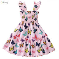 Yt- Bé Gái Sundress Tay Trơn Xoay Xoắn Bướm In Hình Váy Thường Ngày Cho Tiệc 2-7 Tuổi Trẻ Em Tập Đi