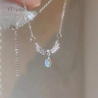 Yt-fashion Vòng Cổ Mặt Dây Chuyền Đá Zircon Màu Đen Hình Trái Tim Đôi Cánh Thiên Thần Cho Nữ Vòng Cổ Màu Bạc Thái Trang Sức Cổ Điển