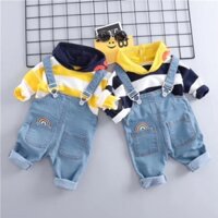[YT0001] Áo Sọc Kèm Quần Yếm Jean Hoạ Tiết Cho Bé Trai 8-18kg