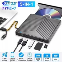 Yu 5 trong 1 USB 3.0 Type-c Bên Ngoài DVD RW CD Ổ Đầu Ghi Đầu Đọc Ổ Đĩa Quang Bên Ngoài Cho PC Laptop Windows 11 10 n