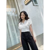 YU CHERRY  Áo nữ Shiny Linen Top YA379 - TRẮNG