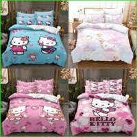 Yu Hello Kitty Bộ Chăn Ga Gối Chăn Ga Gối Phù Hợp Với 3IN1 Phòng Ngủ Gia Đình Có Thể Giặt Ký Túc Xá